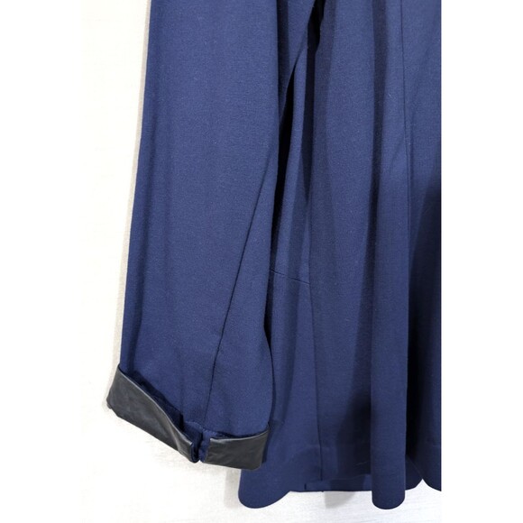 Susan Graver Size 12 Ponte Knit Blue Blazer with Black Faux Leather Trim Career - Picture 10 of 16